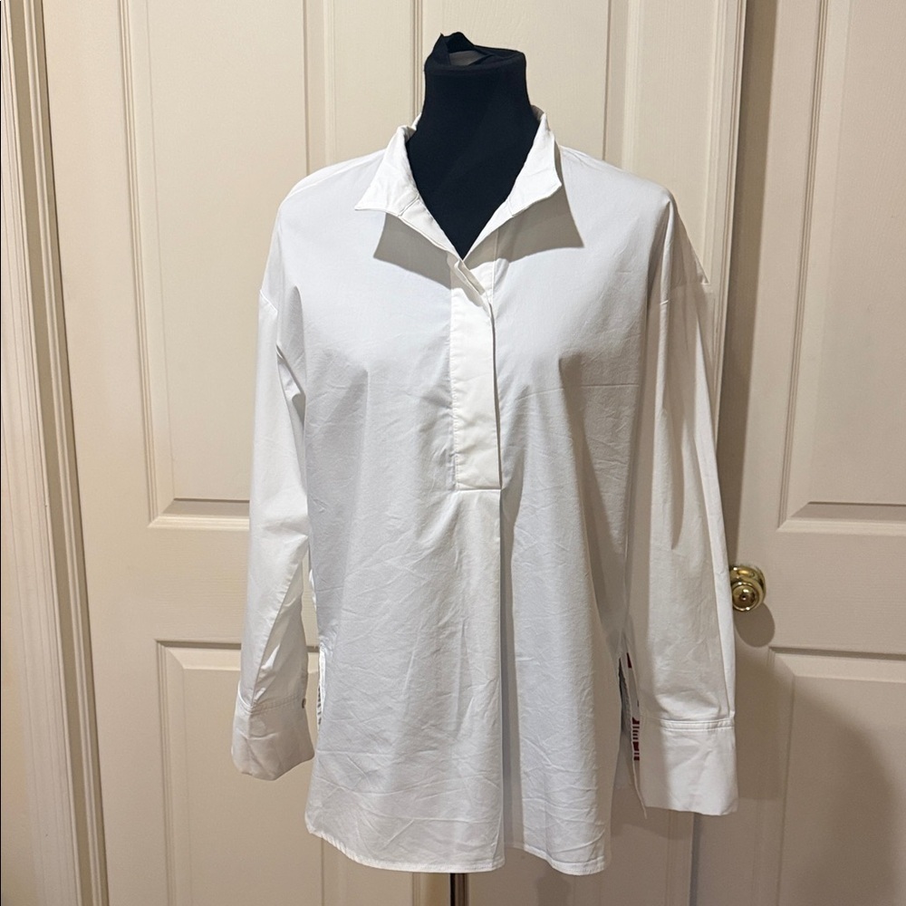 Elie Tahari Women’s Classic White Blouse Stretch. Cuff Sleeve. Large Nearly New